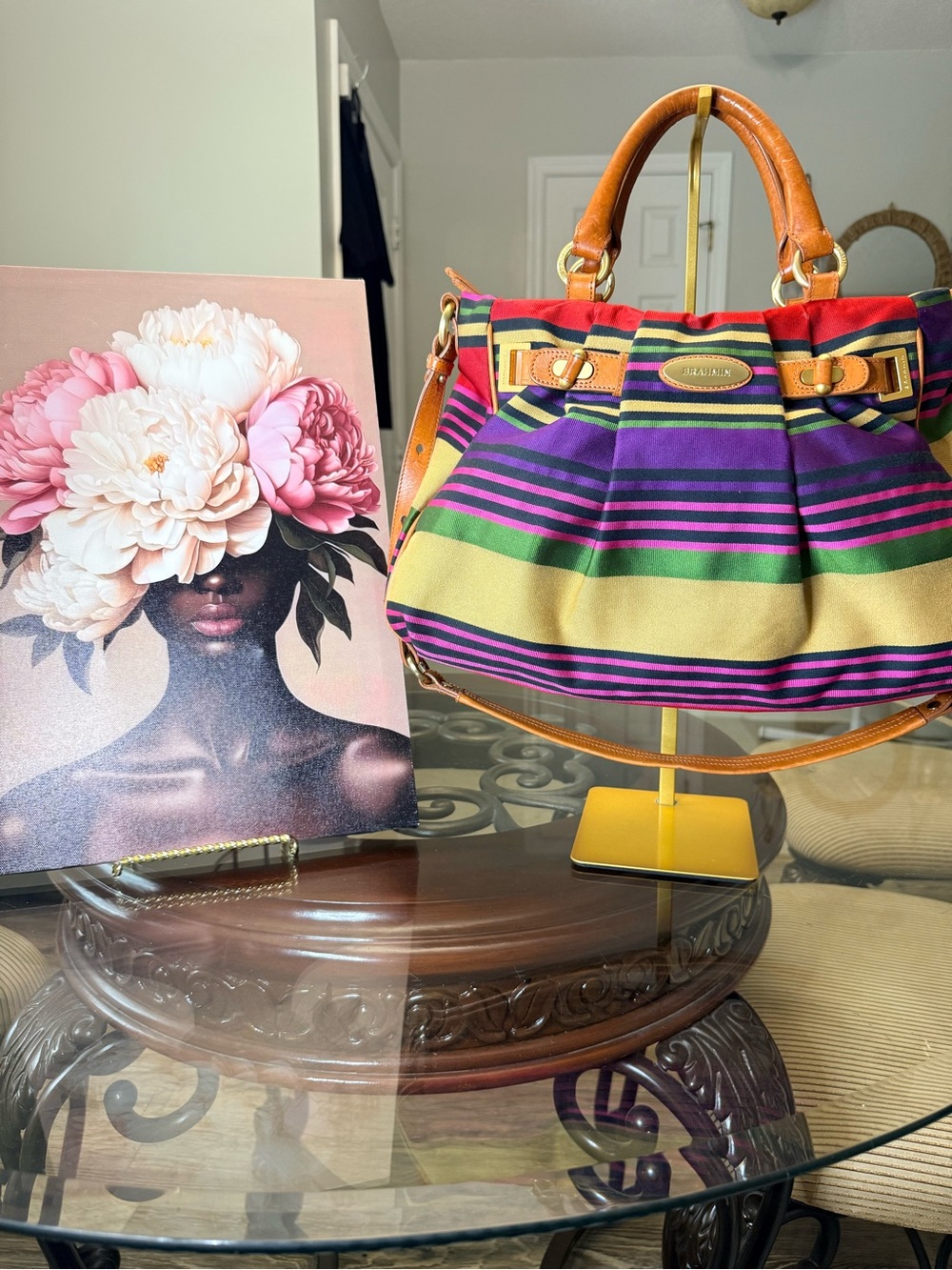 Brahmin vintage Multicolor Striped Shoulder Bag in Purple, Green & Tan